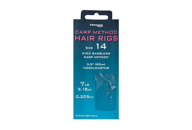 Drennan Carp Method Hair Rigs Size 10 Eyed Barbless 3 8lb Qty 8